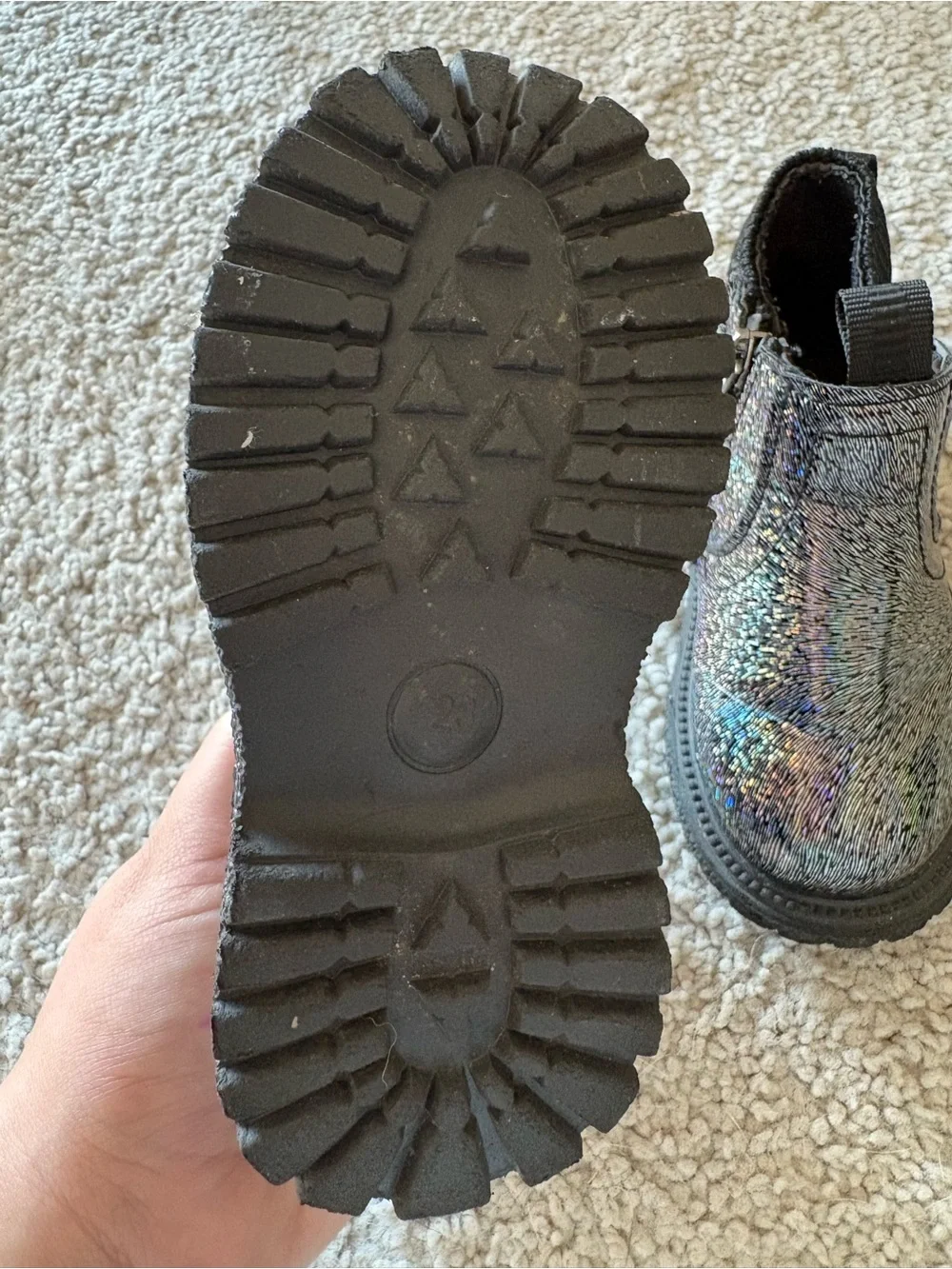 Kids Metallic Black Holographic Ankle Boots
